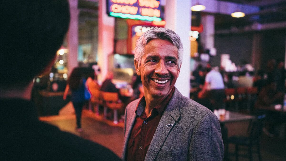 close up of man in a restaurant