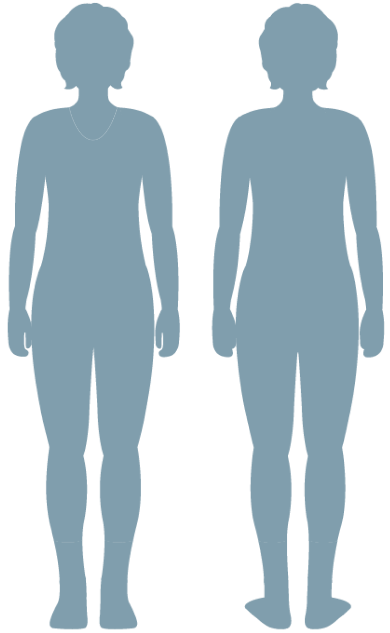 Front and back outlines of female body for sensate focus mapping exercise